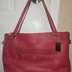 Coach Red Leather Tote Bag